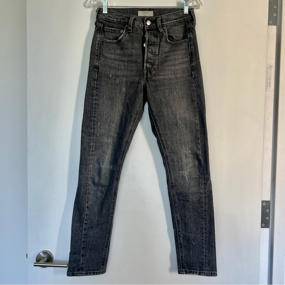 Levis Altered black faded distressed skinny 501 jeans
